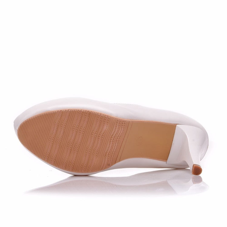 Solid Color PU Leather Ladies High Heels Slip-On Party Dress Shoes, Size:34(White)