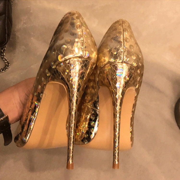 Sexy Gold Women Pumps Pointed Toe Stilettos High Heels Shoes, Size:37(10cm)