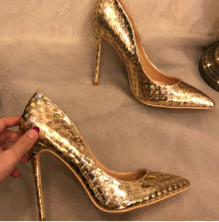 Sexy Gold Women Pumps Pointed Toe Stilettos High Heels Shoes, Size:41