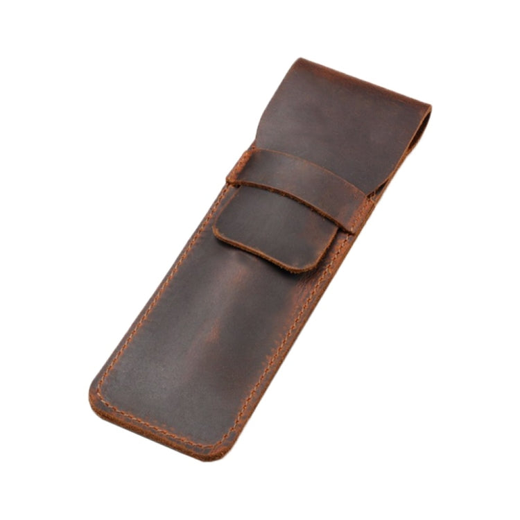 Leather Pen Bag Personality Retro Hand-made Crazy Horse Head Layer Leather Pen Cover, Size:S(Coffee)