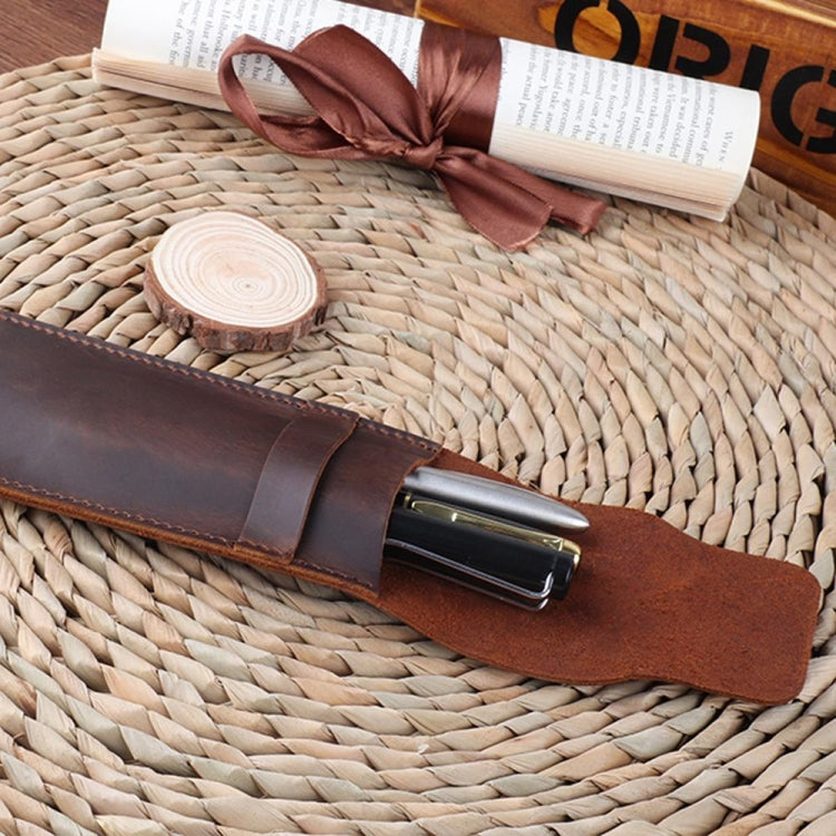 Leather Pen Bag Personality Retro Hand-made Crazy Horse Head Layer Leather Pen Cover, Size:S(Coffee)