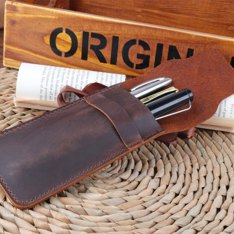 Leather Pen Bag Personality Retro Hand-made Crazy Horse Head Layer Leather Pen Cover, Size:S(Coffee)
