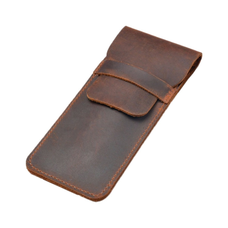 Leather Pen Bag Personality Retro Hand-made Crazy Horse Head Layer Leather Pen Cover, Size:L(Coffee)