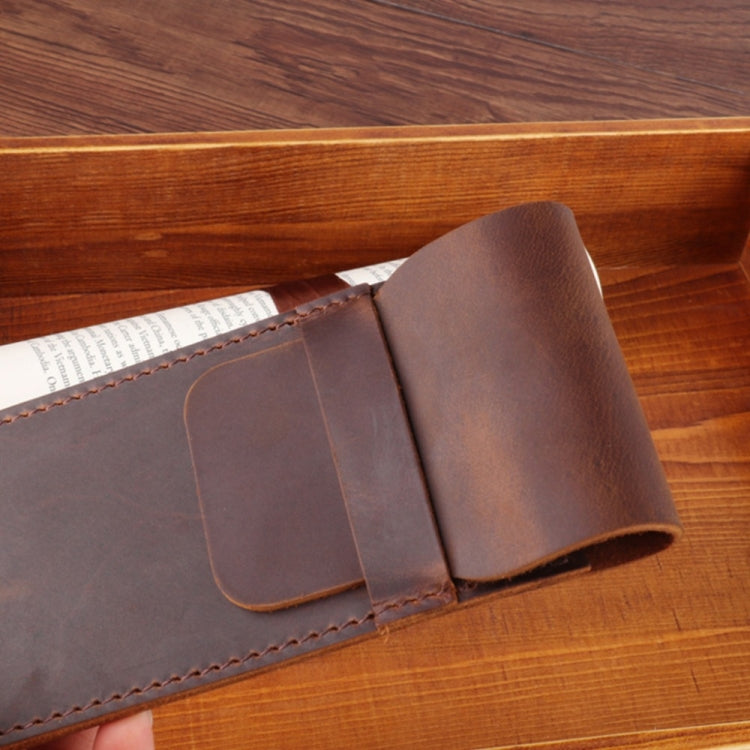 Leather Pen Bag Personality Retro Hand-made Crazy Horse Head Layer Leather Pen Cover, Size:L(Coffee)