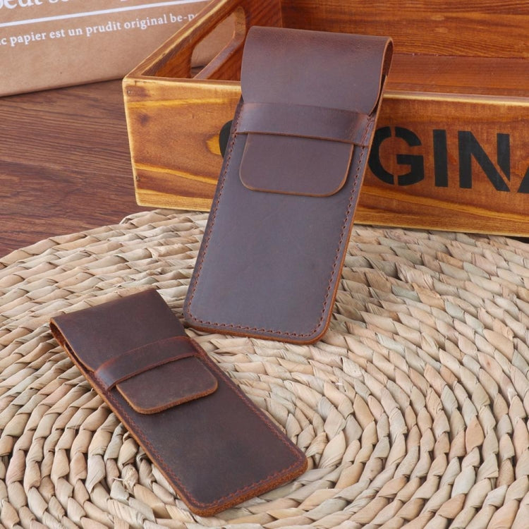 Leather Pen Bag Personality Retro Hand-made Crazy Horse Head Layer Leather Pen Cover, Size:L(Coffee)