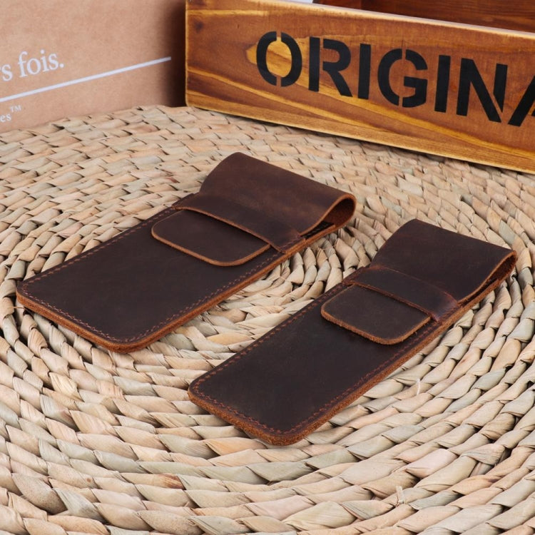 Leather Pen Bag Personality Retro Hand-made Crazy Horse Head Layer Leather Pen Cover, Size:L(Coffee)