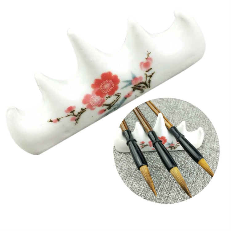 Ceramic Calligraphy Supplies Five Fngers Plum Pattern Brush Pen Holder, Size:10Ã—4.5Ã—2cm