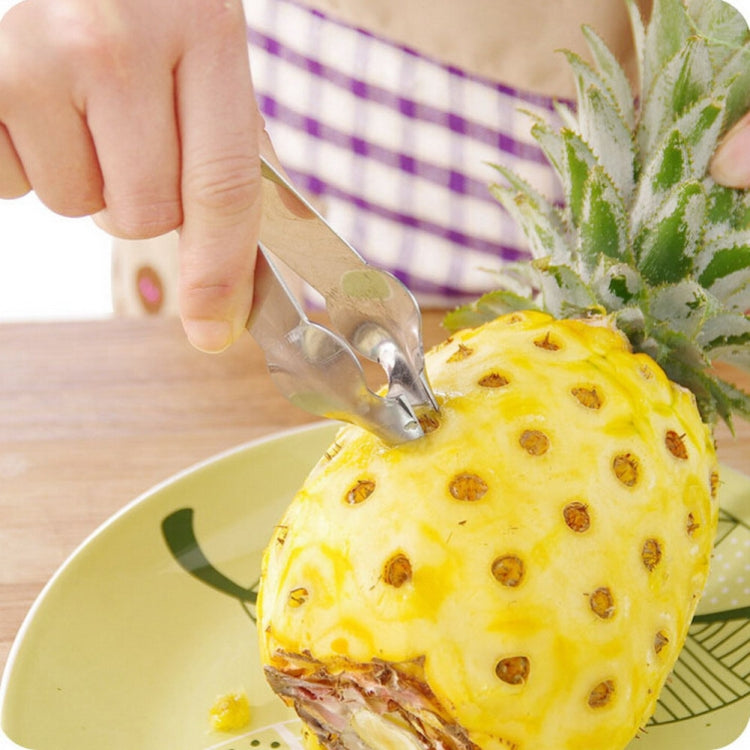 3 PCS Stainless Steel Non-slip Tip Open Blade Pineapple Clip Fruit Eye Digger Stainless Steel Pattern, Size:13.5Ã—3.5cm