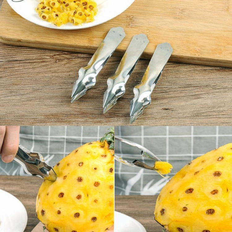 3 PCS Stainless Steel Non-slip Tip Open Blade Pineapple Clip Fruit Eye Digger Stainless Steel Pattern, Size:13.5Ã—3.5cm