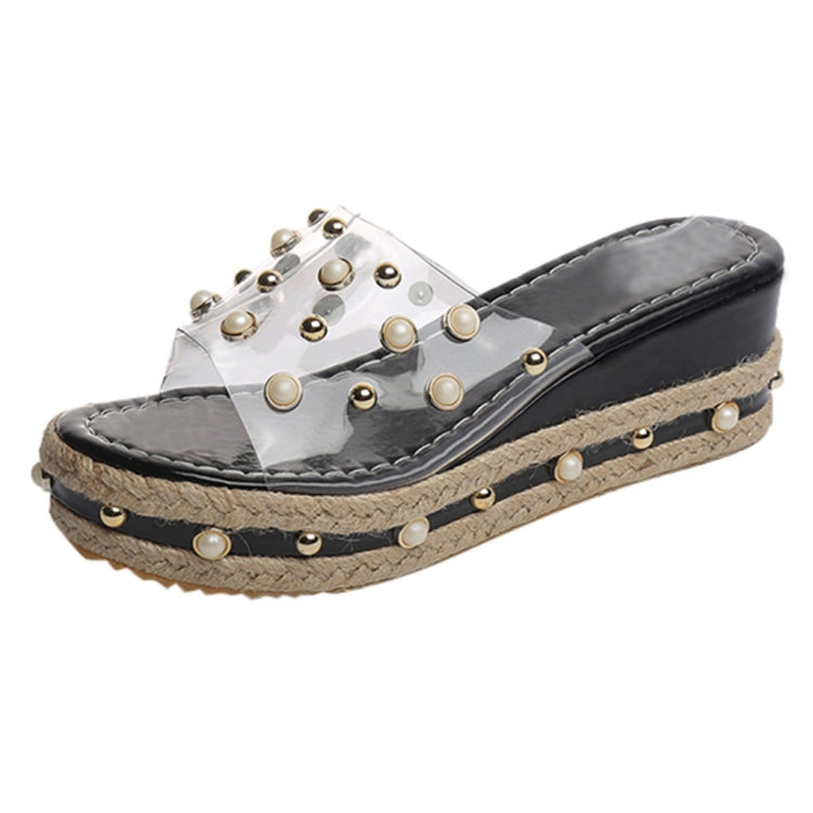 Pearl Transparent Sexy Wedge Slipper, Shoe Size:35