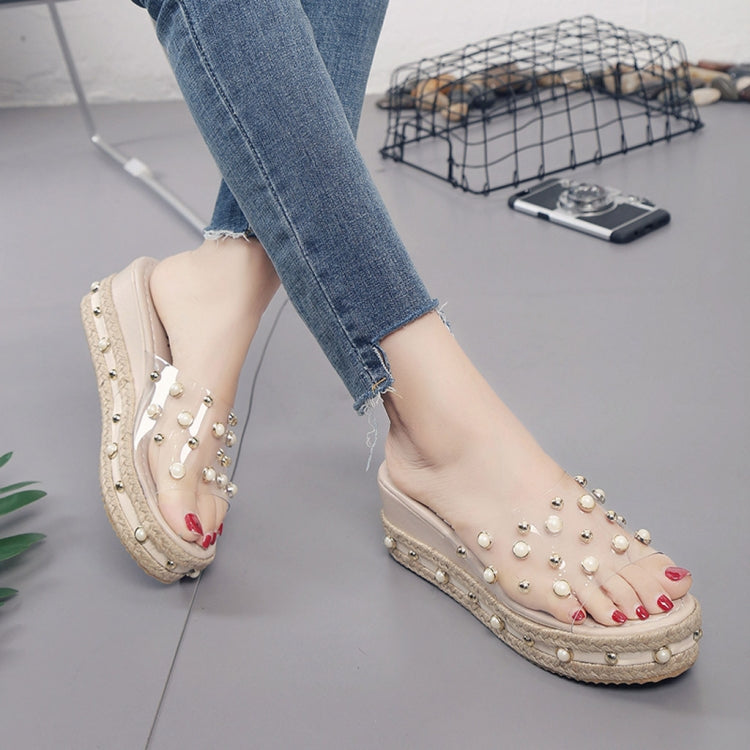 Pearl Transparent Sexy Wedge Slipper, Shoe Size:35