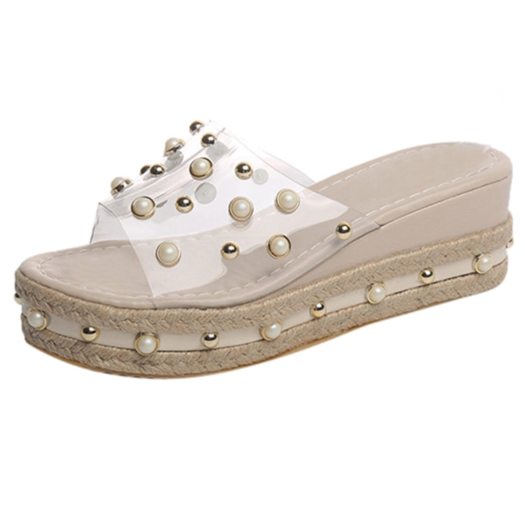 Pearl Transparent Sexy Wedge Slipper, Shoe Size:36