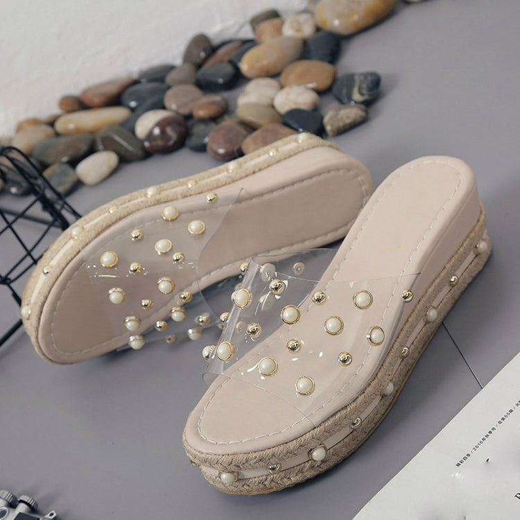 Pearl Transparent Sexy Wedge Slipper, Shoe Size:36