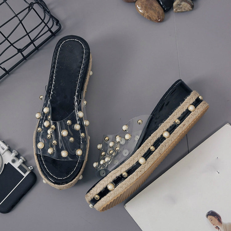 Pearl Transparent Sexy Wedge Slipper, Shoe Size:36