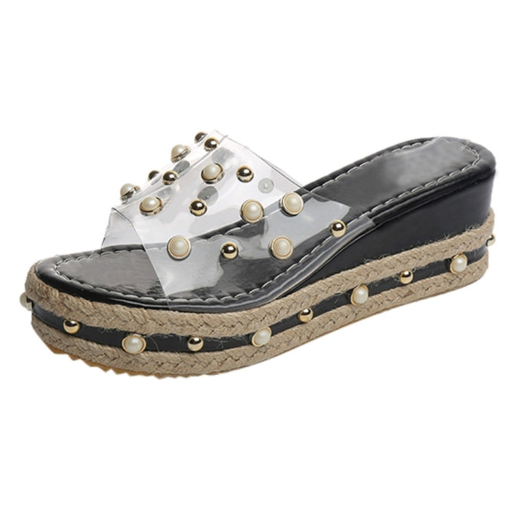 Pearl Transparent Sexy Wedge Slipper, Shoe Size:38