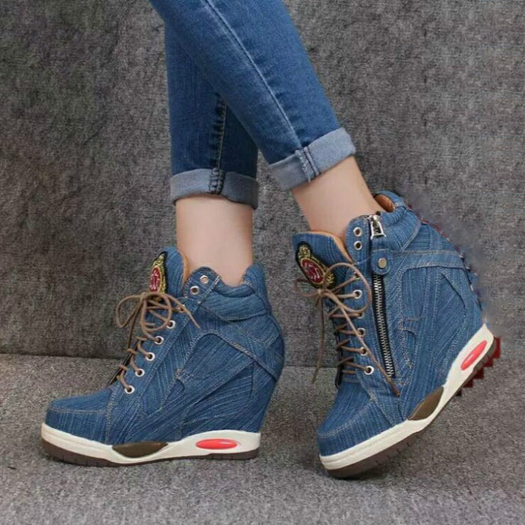 Personalized Muffin Inside Thickening Casual Denim Lace-up Boot, Shoe Size:35(Blue)