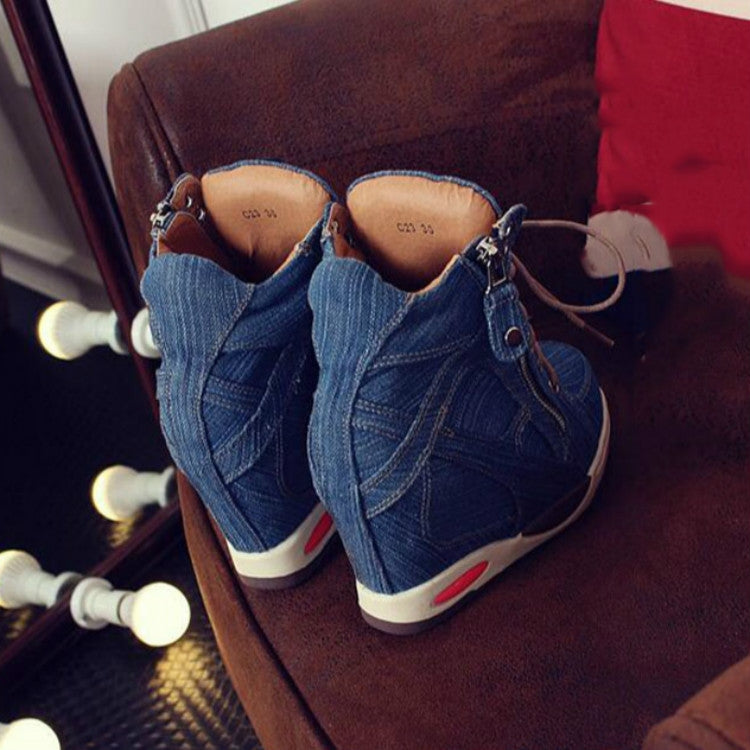 Personalized Muffin Inside Thickening Casual Denim Lace-up Boot, Shoe Size:35(Blue)