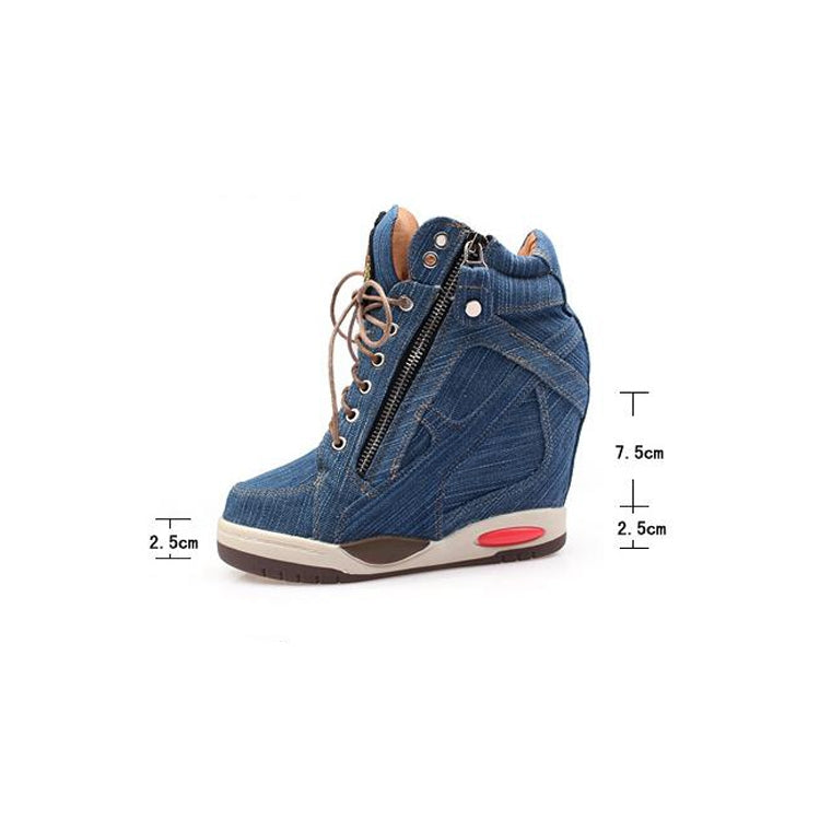 Personalized Muffin Inside Thickening Casual Denim Lace-up Boot, Shoe Size:35(Blue)