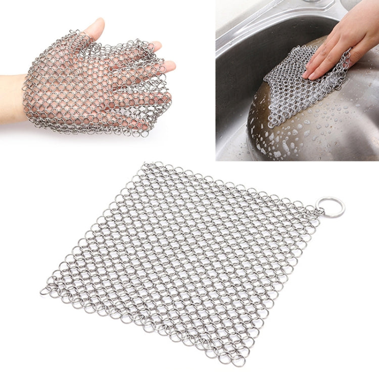 Stainless Steel Square Cast Iron Cleaner Pot Brush Scrubber Home Cookware Kitchen Cleaning Tool, Size:8Ã—8inch