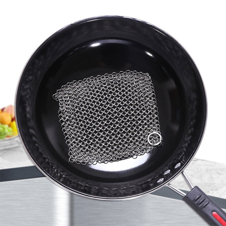 Stainless Steel Square Cast Iron Cleaner Pot Brush Scrubber Home Cookware Kitchen Cleaning Tool, Size:8Ã—8inch