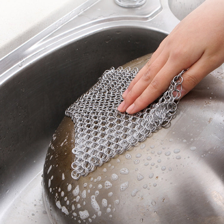 Stainless Steel Square Cast Iron Cleaner Pot Brush Scrubber Home Cookware Kitchen Cleaning Tool, Size:8Ã—8inch