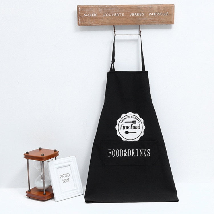 Cotton Padded Canvas Spoon Fork Pattern Apron Kitchen Anti-smudge Clothes, Size:72X56cm(Black)