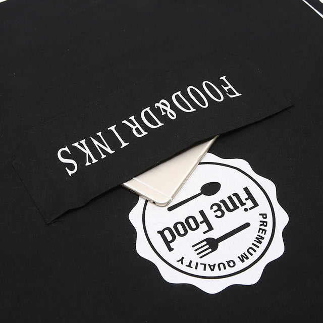 Cotton Padded Canvas Spoon Fork Pattern Apron Kitchen Anti-smudge Clothes, Size:72X56cm(Black)