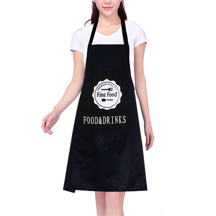 Cotton Padded Canvas Spoon Fork Pattern Apron Kitchen Anti-smudge Clothes, Size:72X56cm(Black)