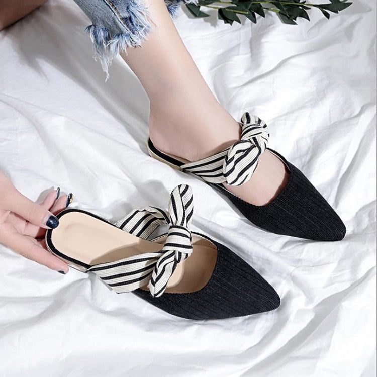 Bowknot Pointed Toe Flat Slippers, Shoe Size:38