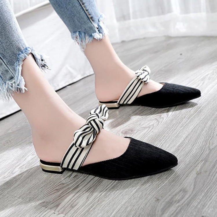 Bowknot Pointed Toe Flat Slippers, Shoe Size:38
