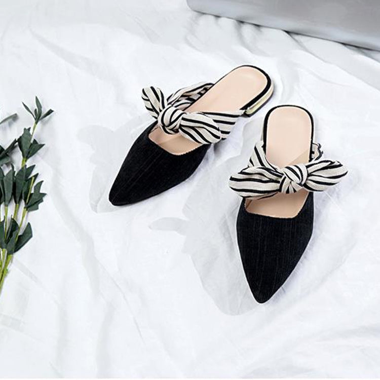 Bowknot Pointed Toe Flat Slippers, Shoe Size:38