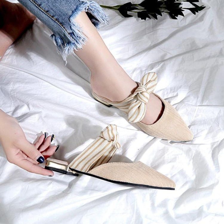 Bowknot Pointed Toe Flat Slippers, Shoe Size:38