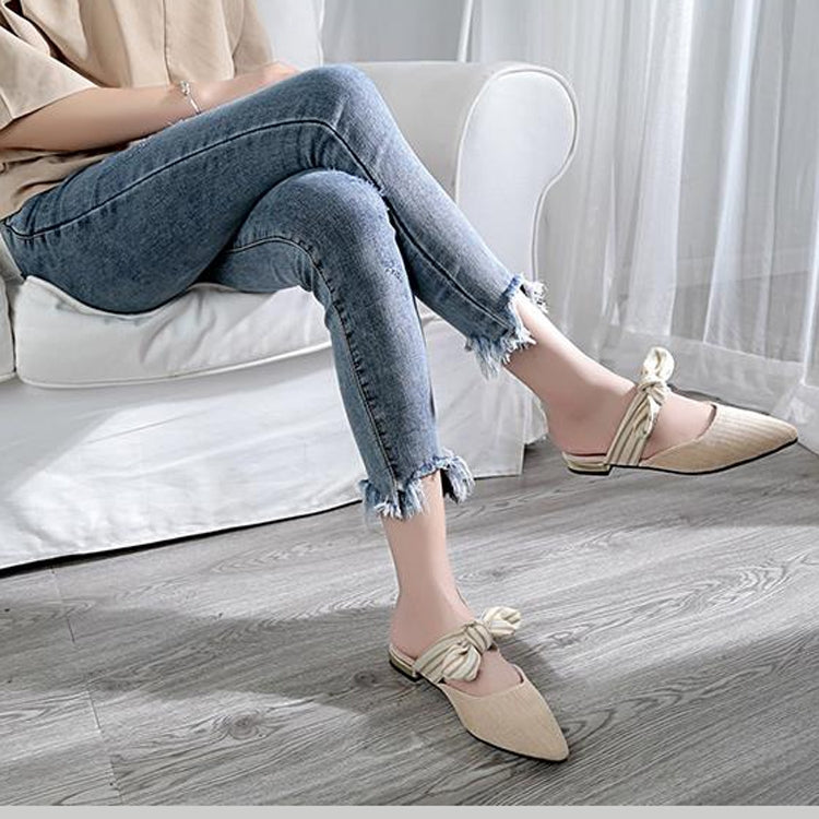 Bowknot Pointed Toe Flat Slippers, Shoe Size:38