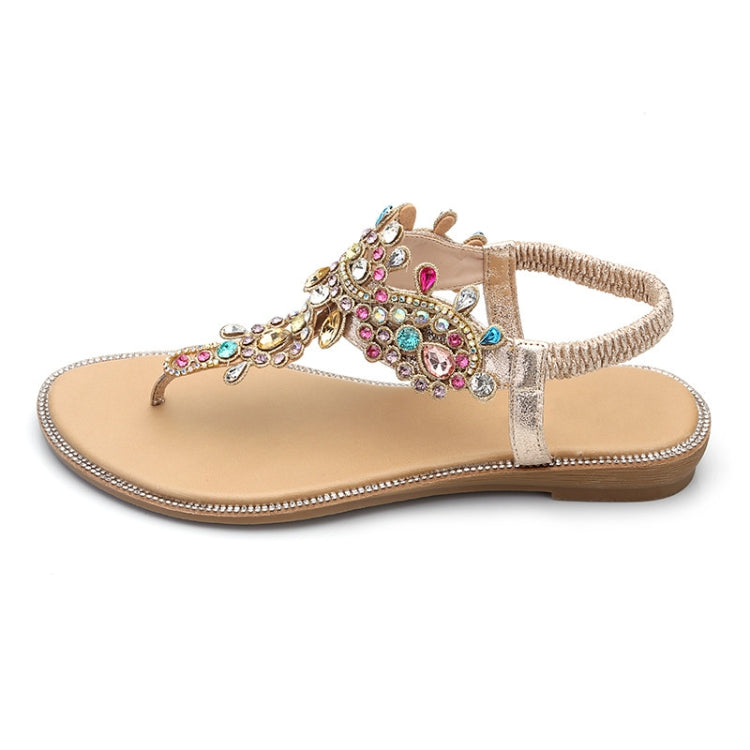 Female Rhinestones Flats sandals, Shoe Size:36(Gold Color Drill)