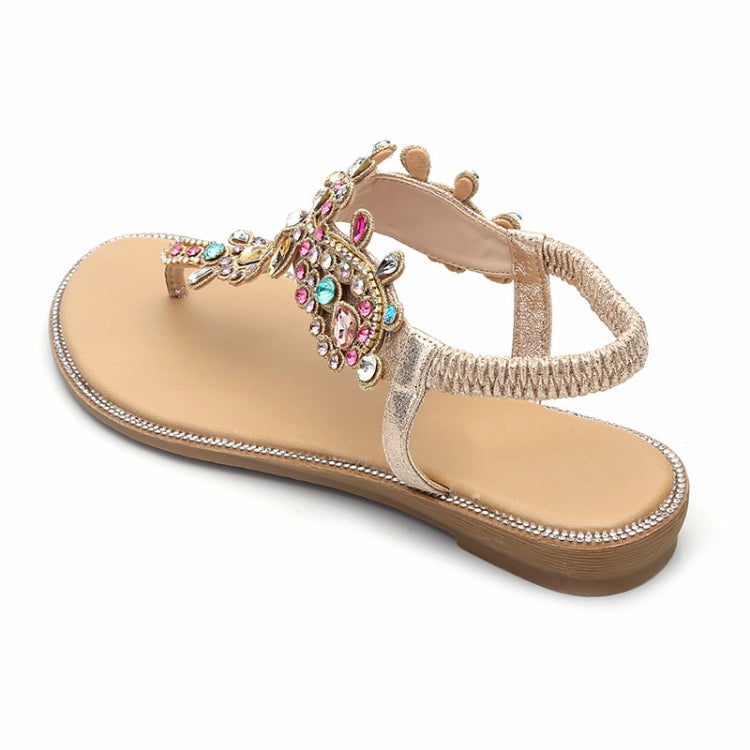 Female Rhinestones Flats sandals, Shoe Size:36(Gold Color Drill)