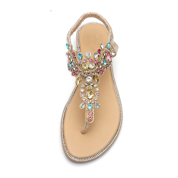 Female Rhinestones Flats sandals, Shoe Size:36(Gold Color Drill)