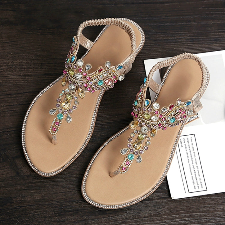 Female Rhinestones Flats sandals, Shoe Size:38(Gold Color Drill)