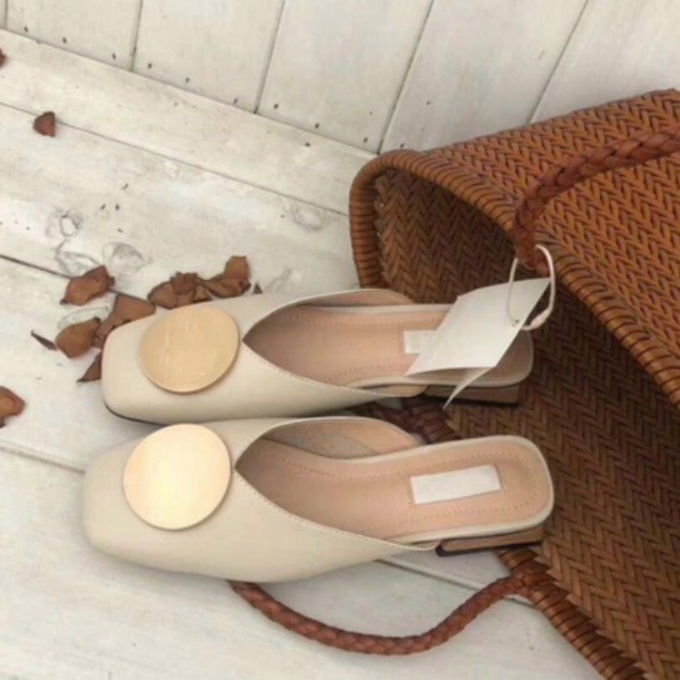 Metal Round Baotou Slippers Lazy Sandals, Shoe Size:36(Beige)