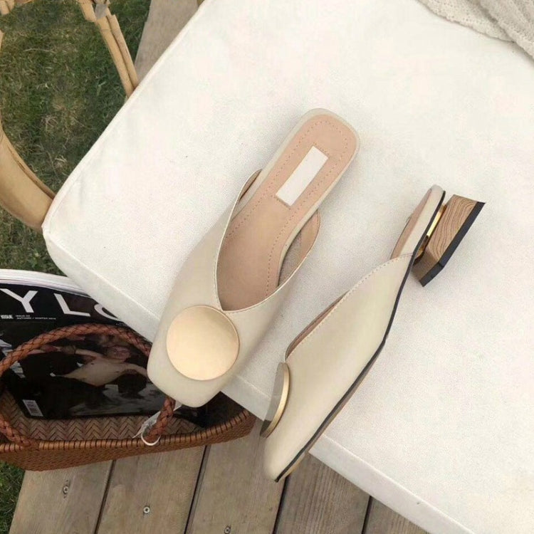 Metal Round Baotou Slippers Lazy Sandals, Shoe Size:36(Beige)