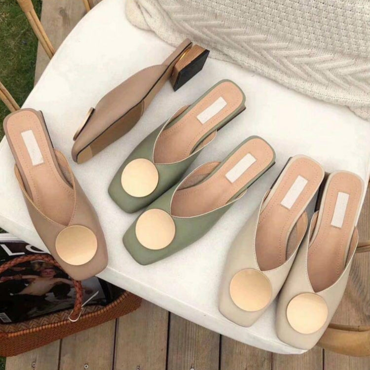 Metal Round Baotou Slippers Lazy Sandals, Shoe Size:37(Beige)