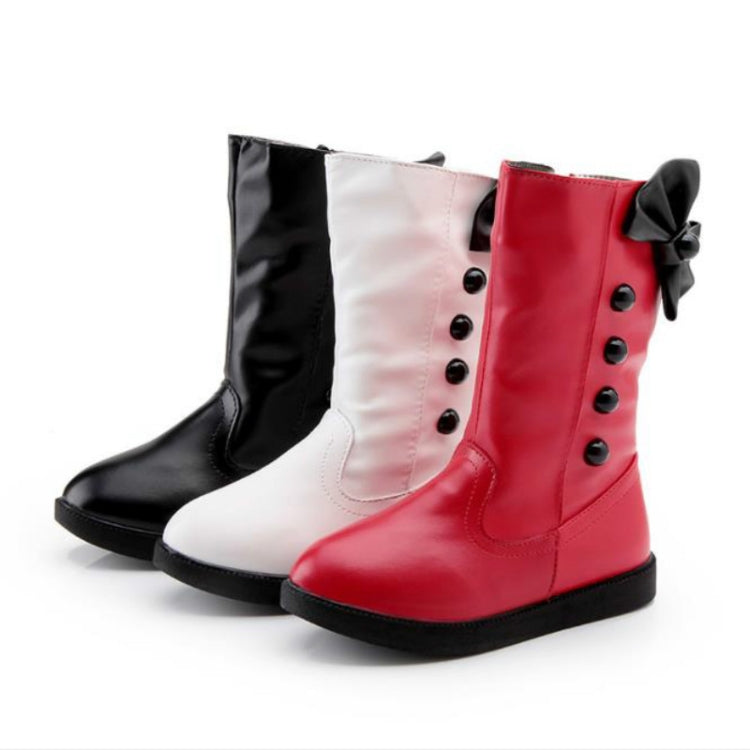 Winter Plus Velvet Tall Girls Warm Bow Flat Long Tube Children Boots, Size:28
