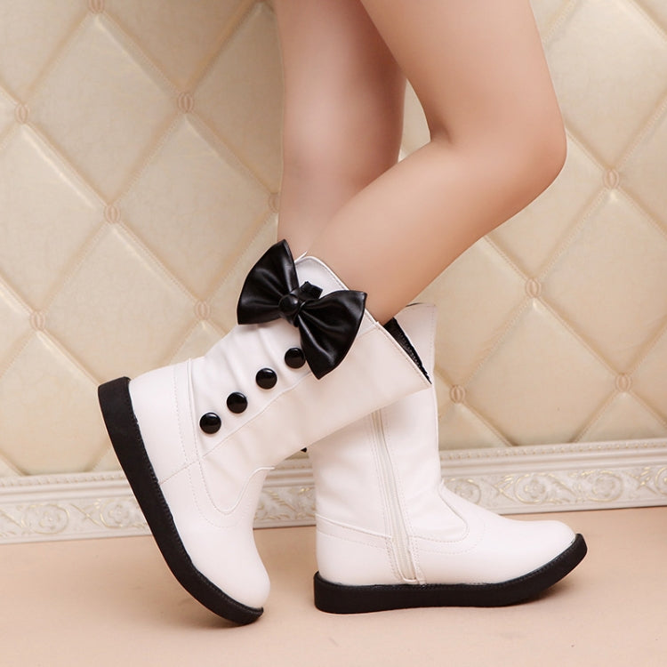 Winter Plus Velvet Tall Girls Warm Bow Flat Long Tube Children Boots, Size:34