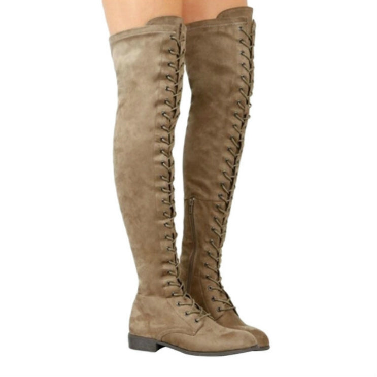 Thin Stretch Cloth With Knee - High Flat Boots, Size:37
