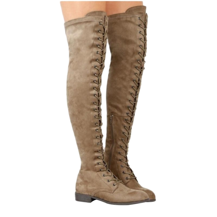 Thin Stretch Cloth With Knee - High Flat Boots, Size:37