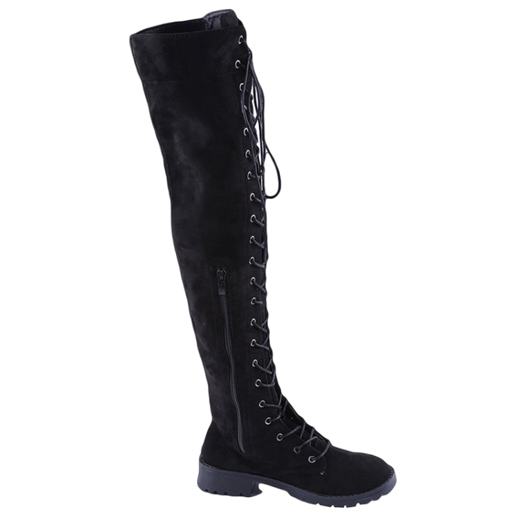 Thin Stretch Cloth With Knee - High Flat Boots, Size:37