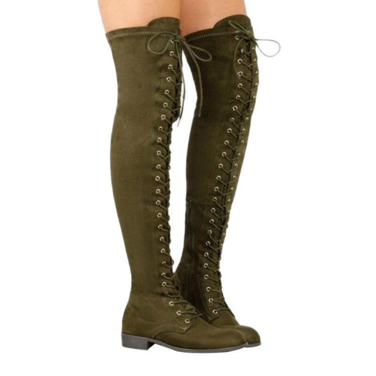 Thin Stretch Cloth With Knee - High Flat Boots, Size:37