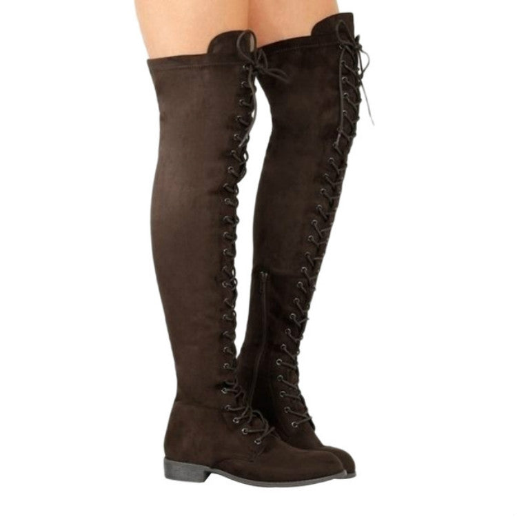Thin Stretch Cloth With Knee - High Flat Boots, Size:37