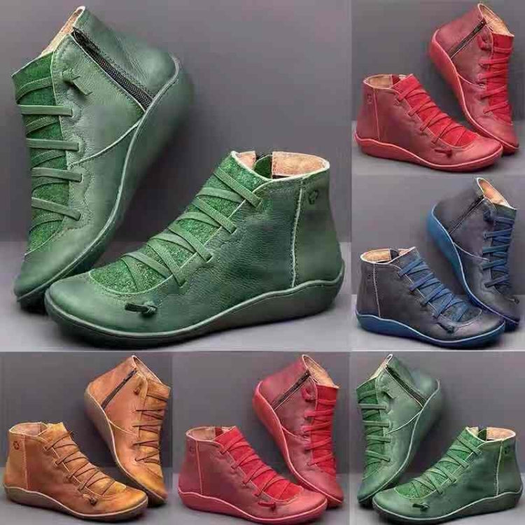PU Boots Lace-Up Retro Flat Women Boots, Size:40