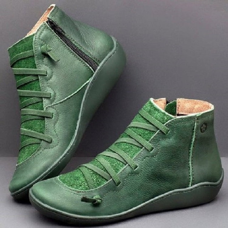 PU Boots Lace-Up Retro Flat Women Boots, Size:41