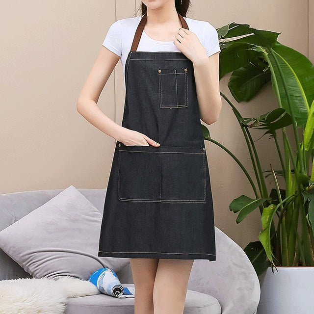 Sleeveless Denim Apron Halter Blue Denim Kitchen Overalls, Size:71x65cm